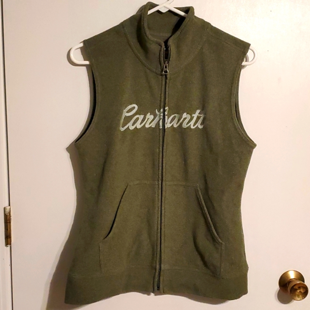 Carhartt women's M green fleece zip down vest